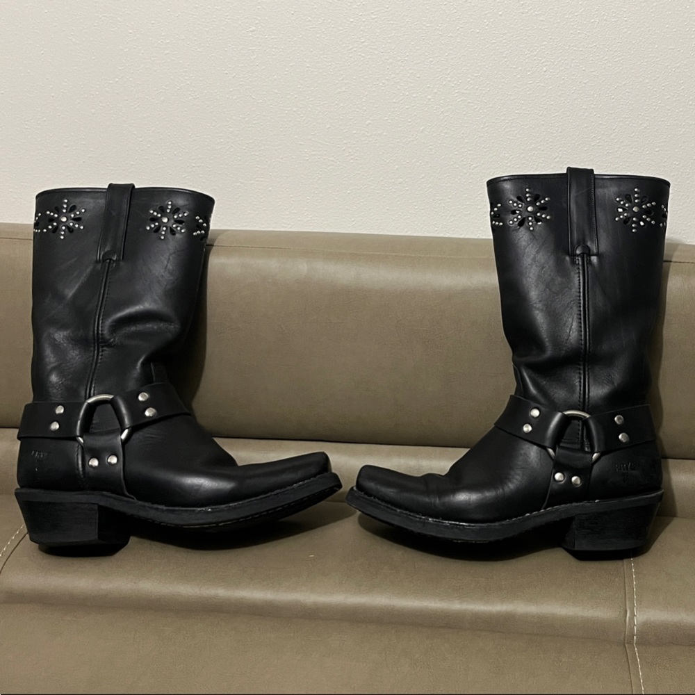 Frye Black Leather Combat & Moto Boots